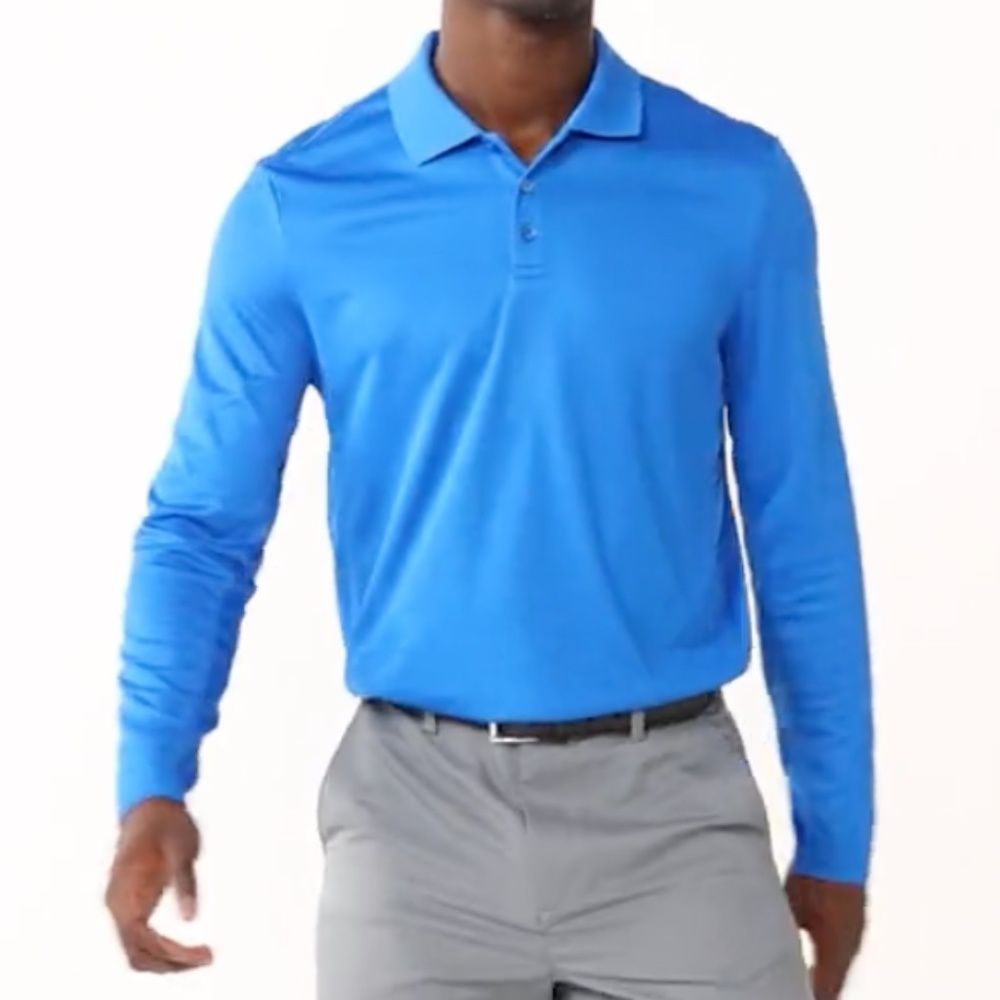 NEW Men's Long Sleeve Polo Polyester Dress Shirt Blue M MEDIUM